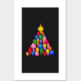 Multi Colour Christmas Tree, Star and Baubles Posters and Art